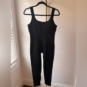 Black Ribbed Sleeveless Jumpsuit Romper | Size XL